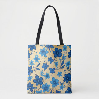ToteElegant Blue Blommigt Tote Bag Tygkasse