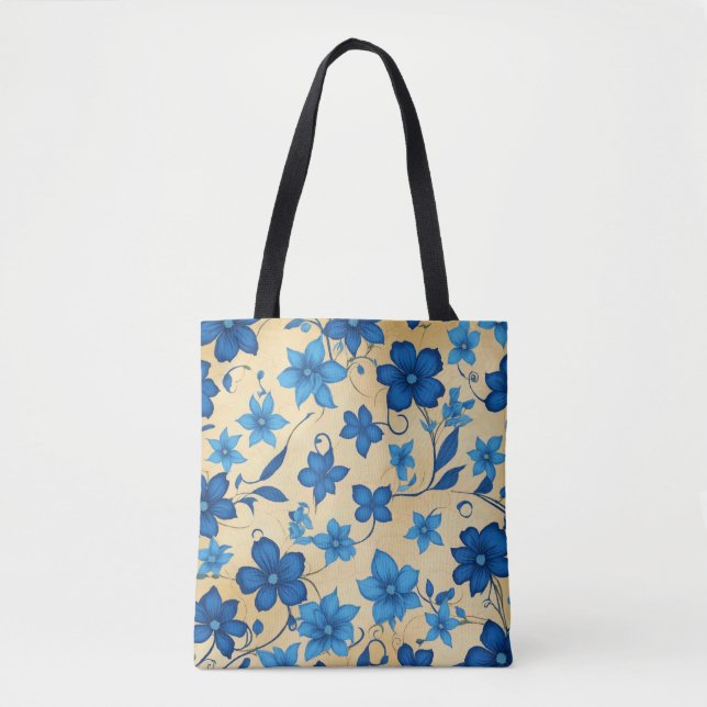 ToteElegant Blue Blommigt Tote Bag Tygkasse (Framsida)