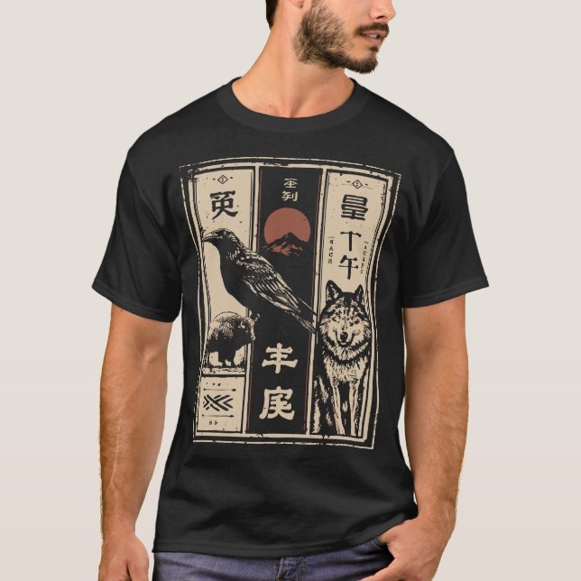 Totem of the Vild - Raven Bison Varg Poster T Shirt (Framsida)