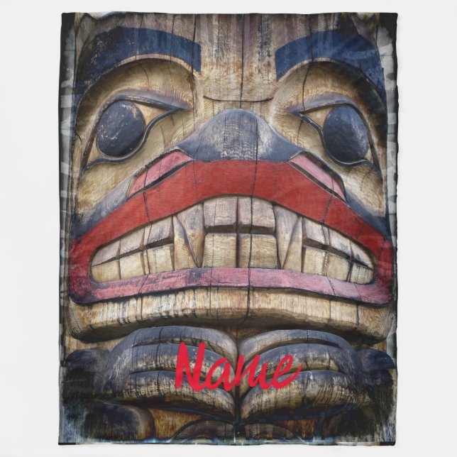 Totem Pole Ansikte Thunder_Cove Fleecefilt (Framsidan)