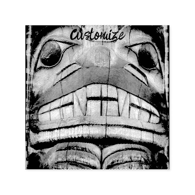 Totem Pole Ansikte Thunder_Cove Självfärgande Stämpel (Design)