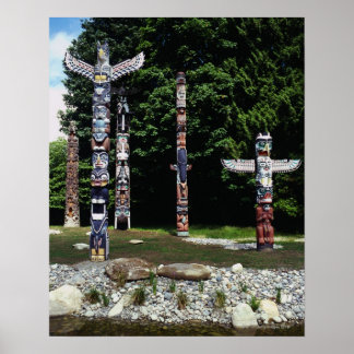 Totem poles, Vancouver, British Colombia Poster