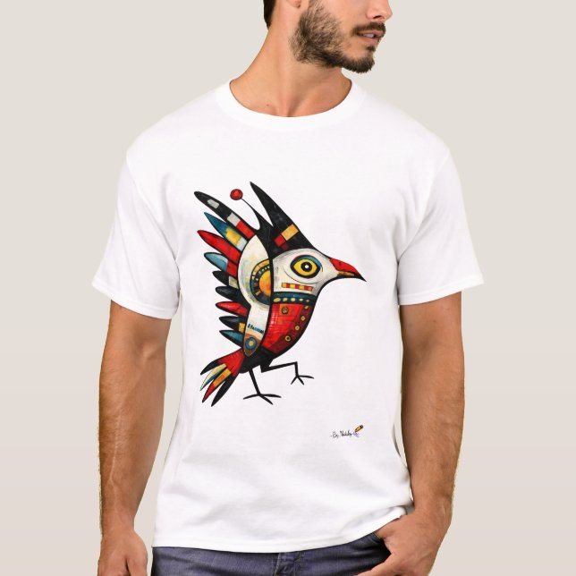 Totemic Bird – Abstract Tribal Symbol T Shirt (Framsida)
