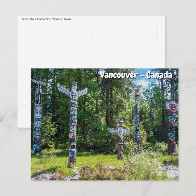 Totempålar i Stanley Park, Vancouver Kanada Vykort (Fram/baksida)
