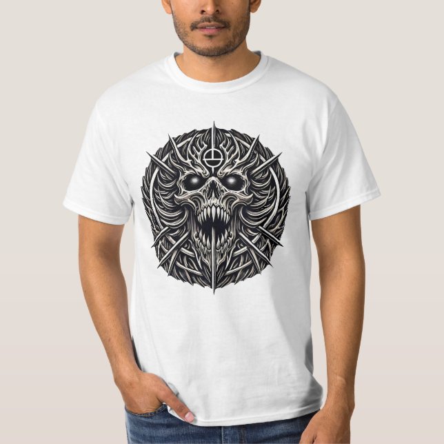 Totemschädel Totenkopf Medaille T Shirt (Framsida)