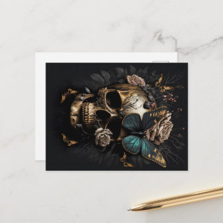 Totenkopf mit Schmetterling gold schwarz Motiv Vykort
