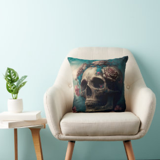Totenkopf und Rosen Motiv Design Kissen Kudde