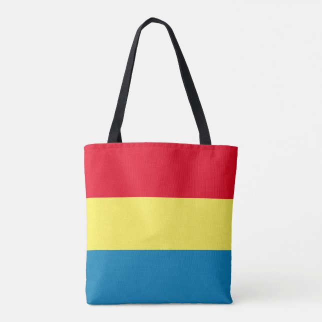 Toteväska med blå, gula och röda ränder tygkasse (Baksida)
