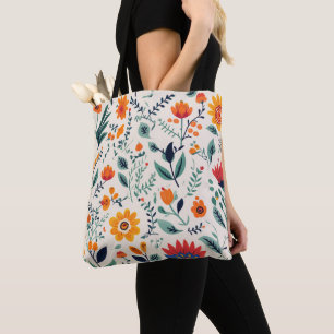 Toteväska med ljust blommande mönster tygkasse