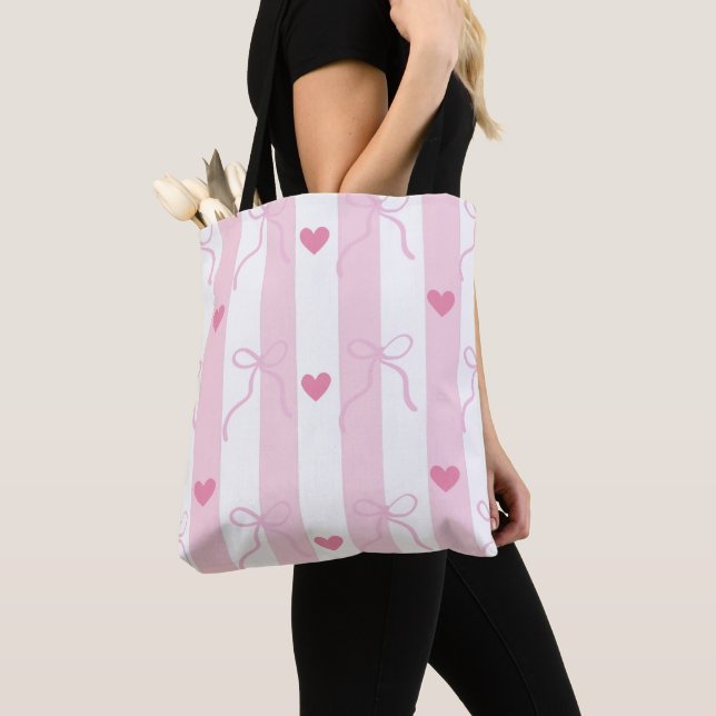Toteväska med rosa slingor och rosa ränder  tygkasse (Närbild)