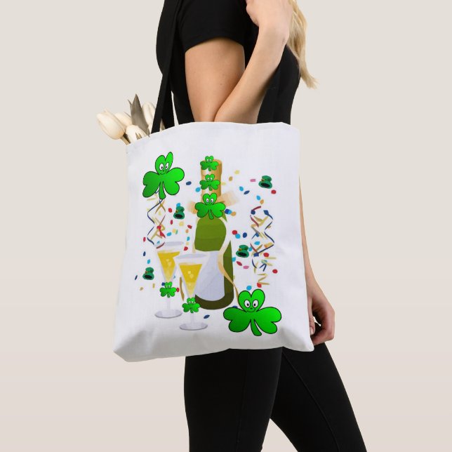 Toteväska Saint Patrick's Day Klöver Vin Tygkasse (Närbild)