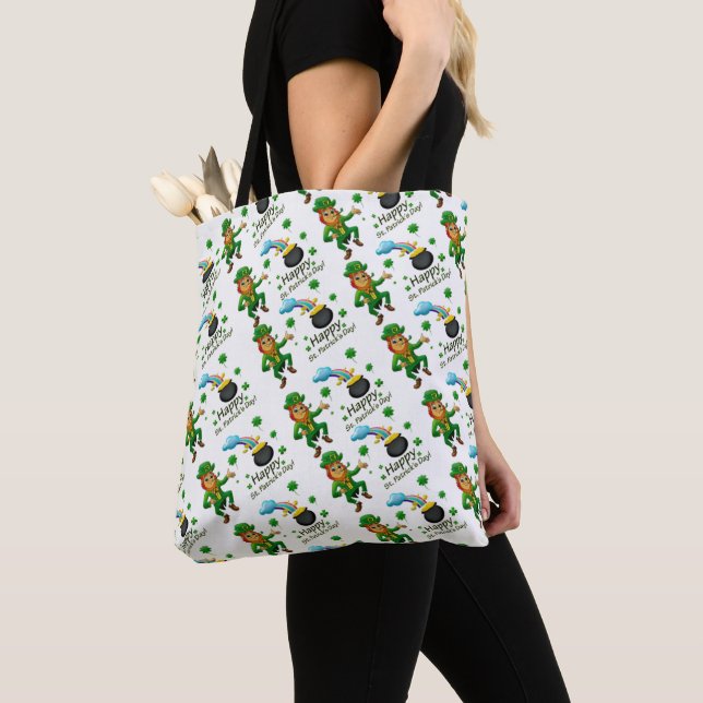 Toteväska Saint Patrick's Day Leprechaun Tygkasse (Närbild)
