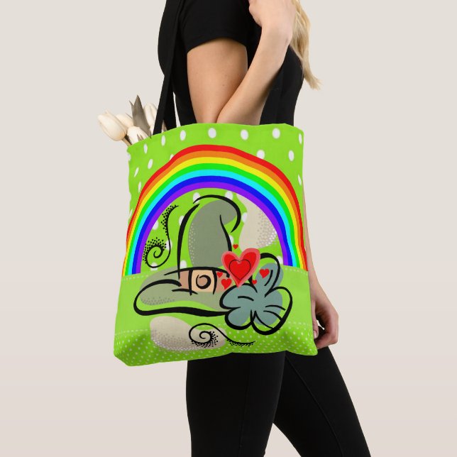 Toteväska Saint Patrick's Day Regnbåge Tygkasse (Närbild)
