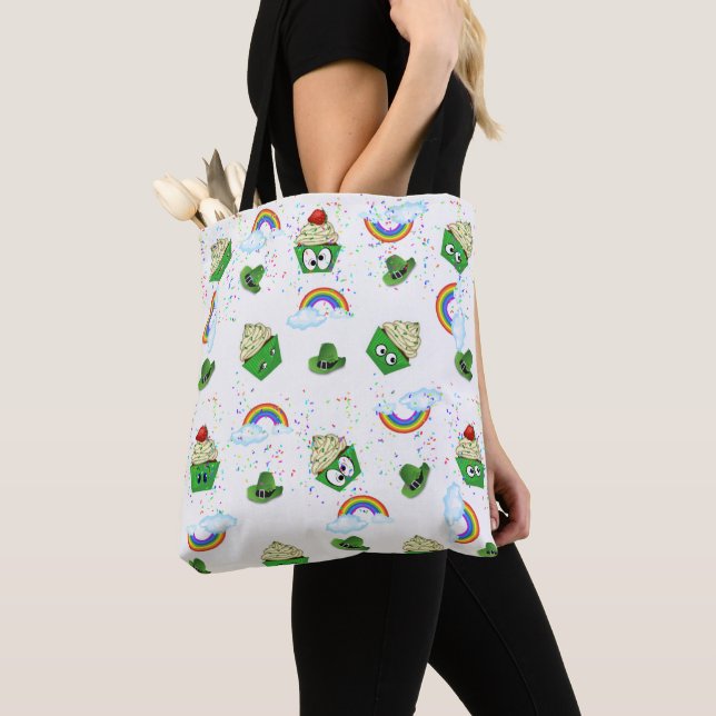 Toteväska Saint Patrick's Day Regnbågscupcakes Tygkasse (Närbild)