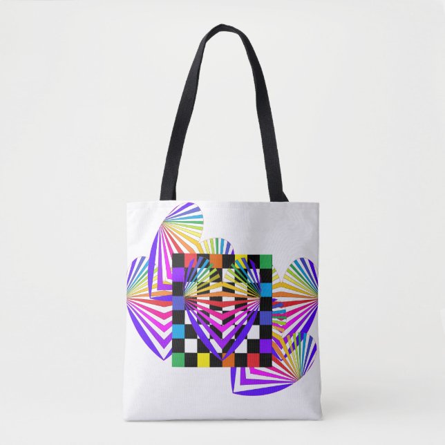 Toton för sommar för regnbågehjärtakärlek färgrika tygkasse (Framsida)