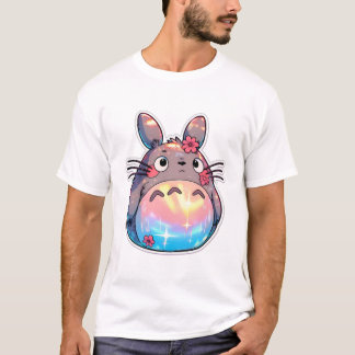 Totoro med regnbågssmälta och blommor Söt Whimsy T Shirt