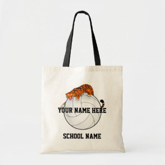 Totot för tigermaskotvolleyboll hänger lös tygkasse