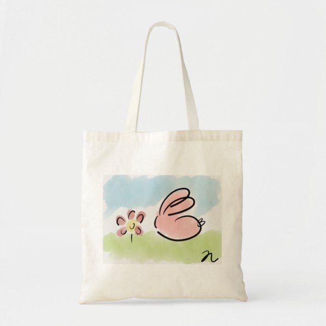 Totot hänger lös - kaninen och blommar tygkasse (Framsidan)