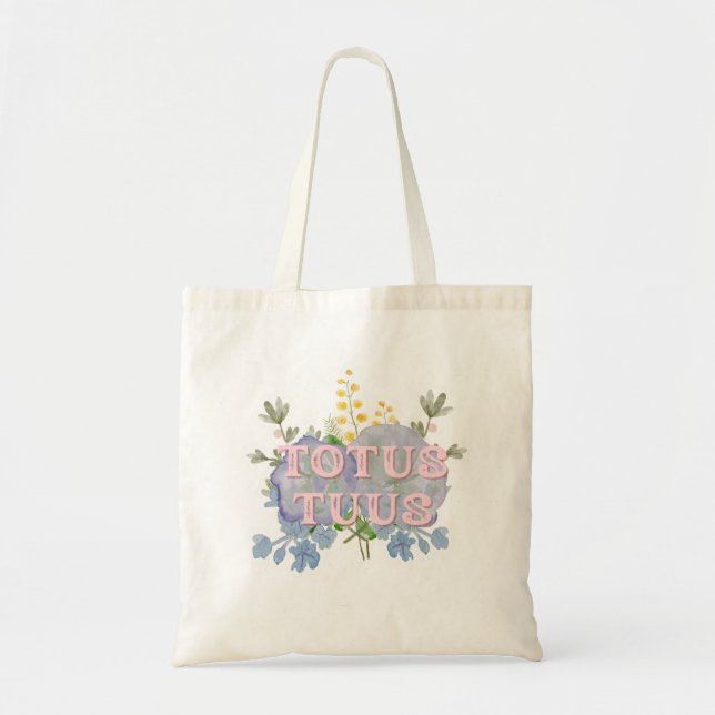 Totus Tuus Catholic Marian Floral Tote Bag Tygkasse (Framsidan)