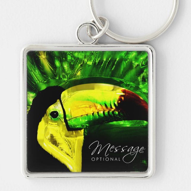 Toucan 1 Keychain Fyrkantig Silverfärgad Nyckelring (Framsidan)