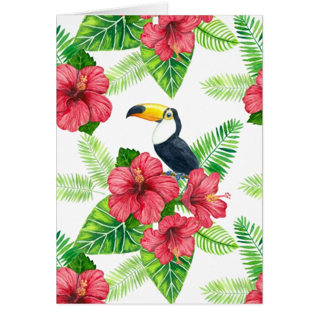 Toucan and tropical bouquet hälsningskort (Framsidan)