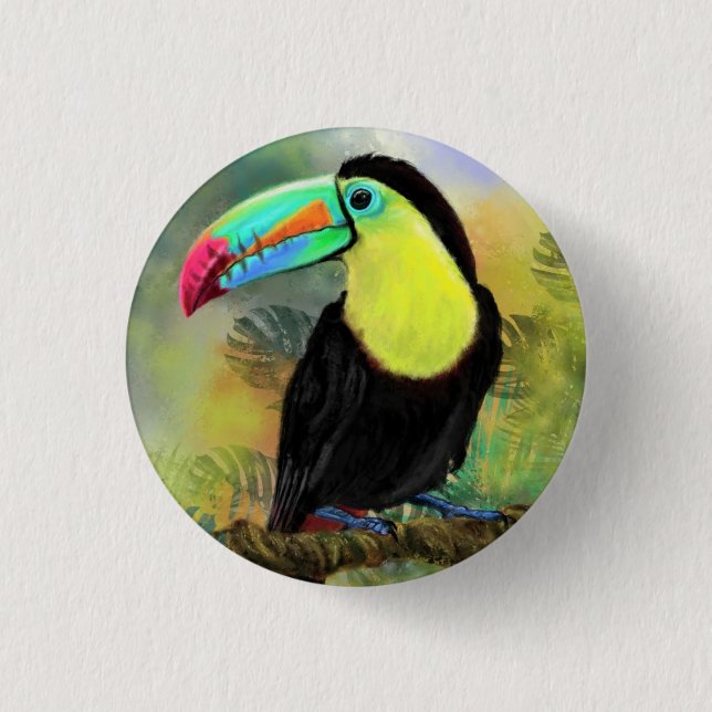 Toucan Bird Button Exotic Tropical Toco Knapp (Framsida)