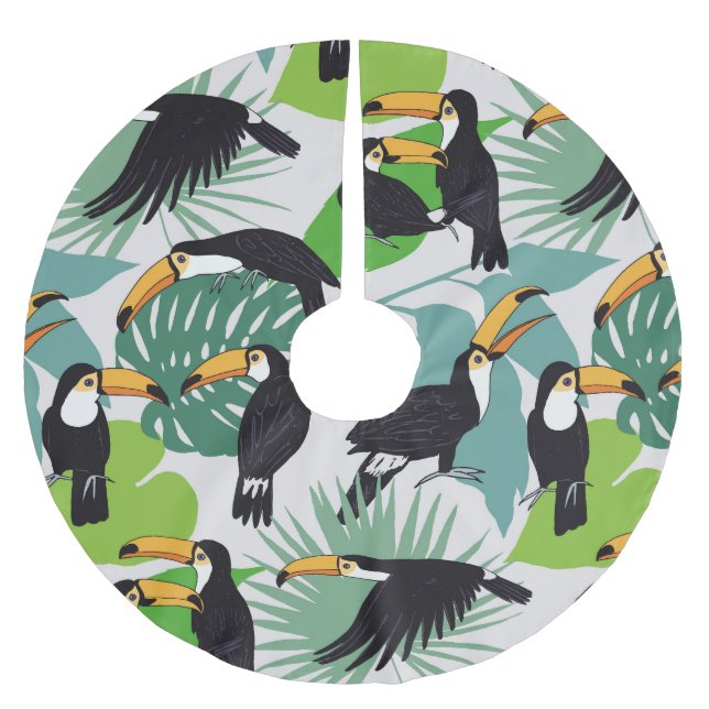 Toucan Bird: Handflatan Löv Mönster Julgransmatta Borstad Polyester (Framsidan)