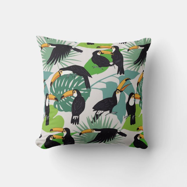 Toucan Bird: Handflatan Löv Mönster Kudde (Framsida)