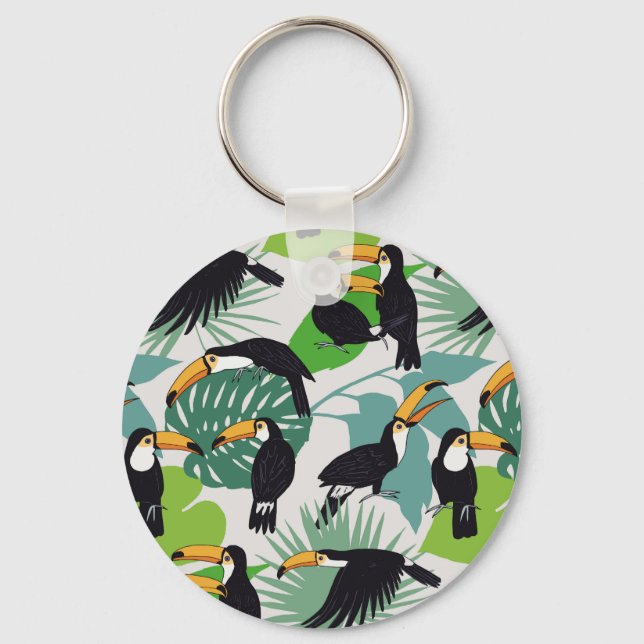 Toucan Bird: Handflatan Löv Mönster Nyckelring (Framsida)