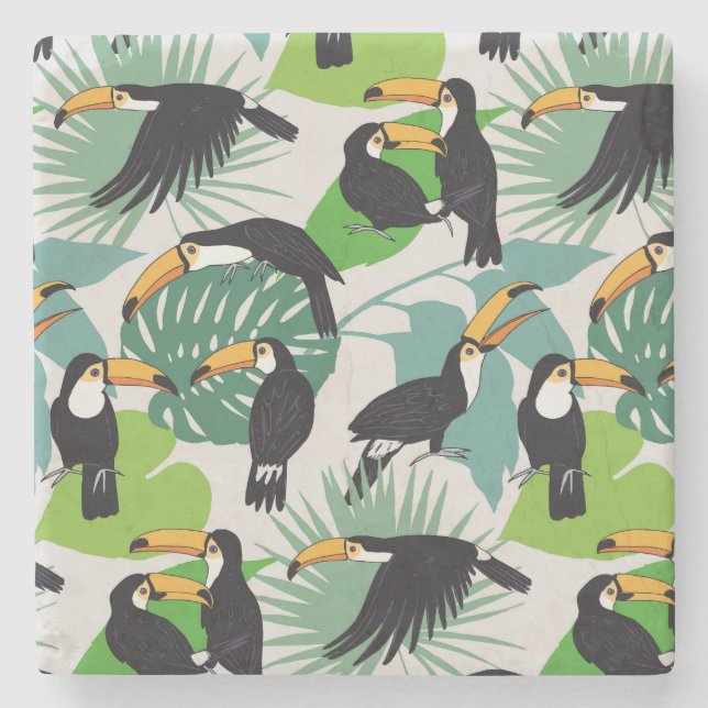 Toucan Bird: Handflatan Löv Mönster Stenunderlägg (Framsidan)