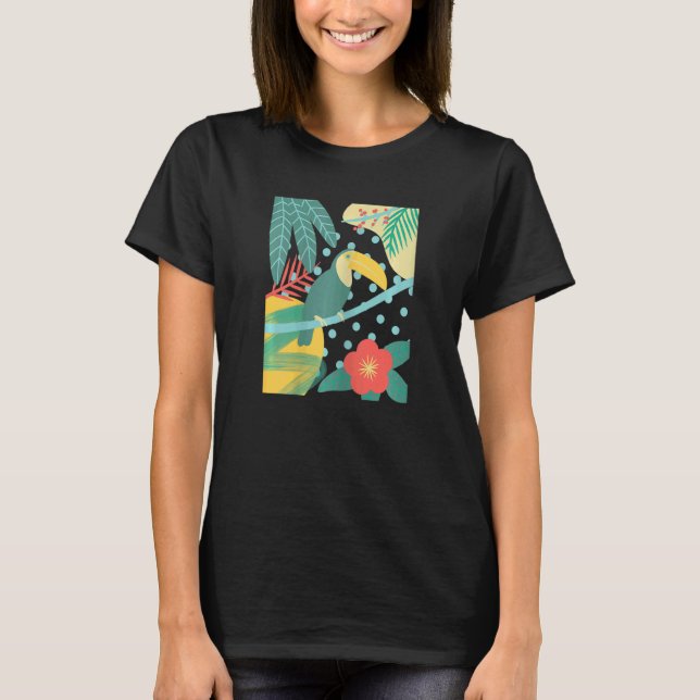 Toucan Bird Tropical Cute Handflatan Löv Flower Be T Shirt (Framsida)