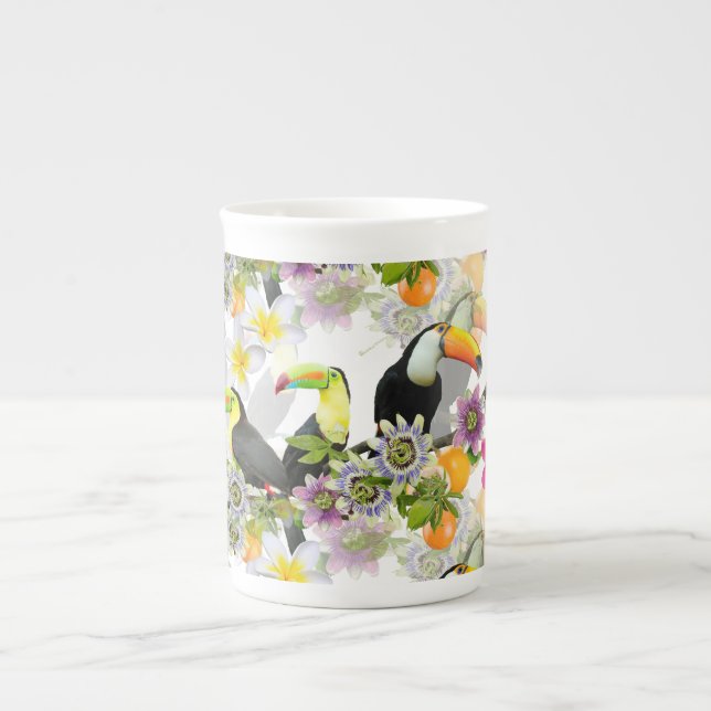 Toucan Birds, Passion Flowers, Plumeria Tropical B Benporslin Mugg (Framsidan)