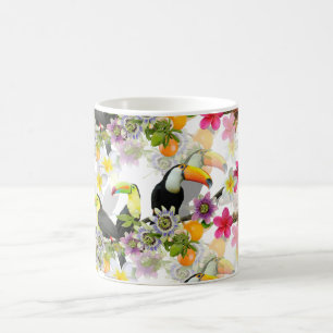 Toucan Birds, Passion Flowers, Plumeria Tropical C Kaffemugg