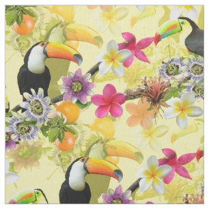 Toucan Birds, Passion Flowers, Plumeria Tropical F Tyg
