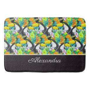 Toucan Black and White Monogram Tropical Flower Badrumsmatta