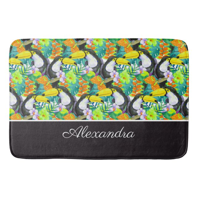 Toucan Black and White Monogram Tropical Flower Badrumsmatta (Framsidan)