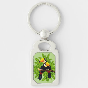 Toucan Duo Grön Rektangulärt Silverfärgad Nyckelring