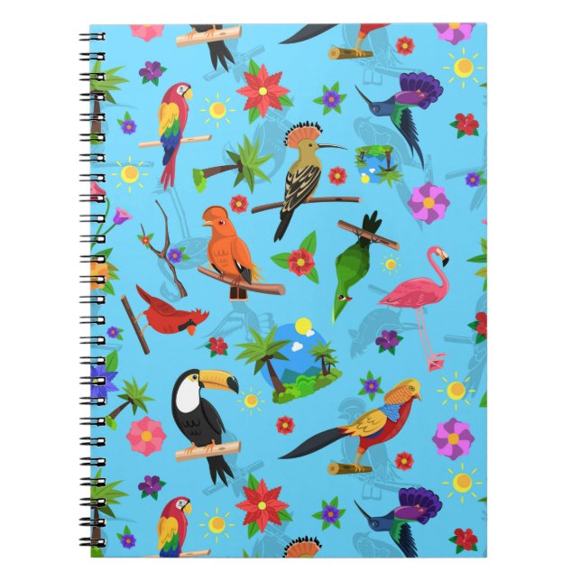 Toucan Flamingo och Arara Seamless Birds Mönster Anteckningsbok (Framsidan)