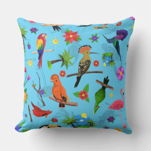 Toucan Flamingo och Arara Seamless Birds Mönster Kudde