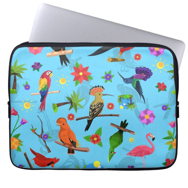 Toucan Flamingo och Arara Seamless Birds Mönster Laptop Fodral (Framsidan)