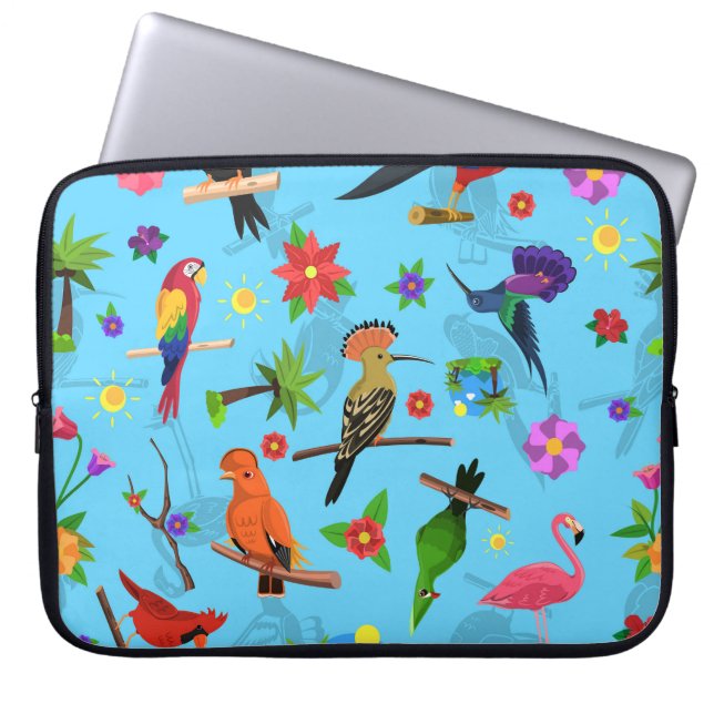Toucan Flamingo och Arara Seamless Birds Mönster Laptop Fodral (Framsidan)