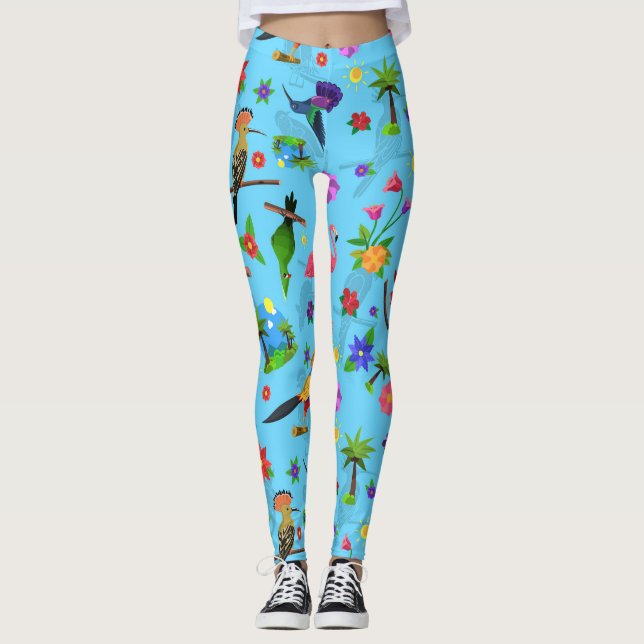 Toucan Flamingo och Arara Seamless Birds Mönster Leggings (Framsida)