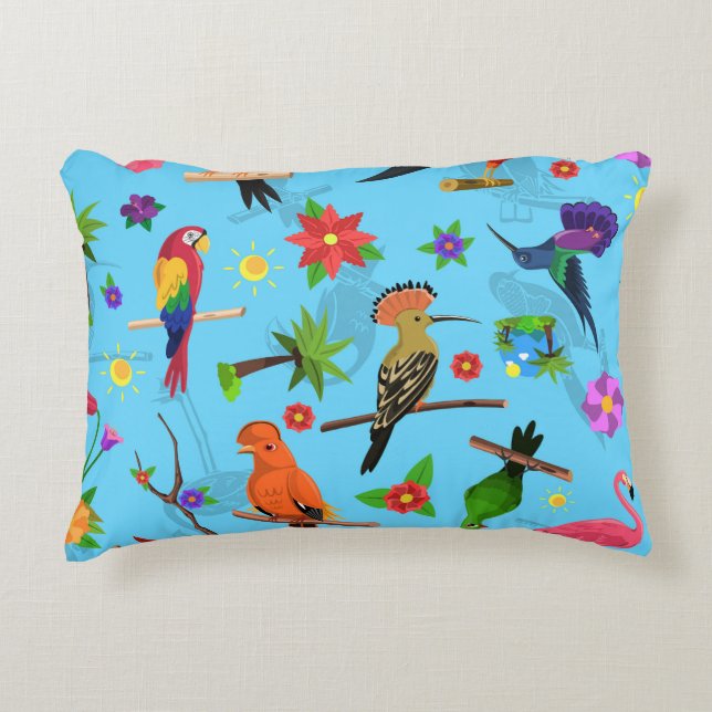 Toucan Flamingo och Arara Seamless Birds Mönster Prydnadskudde (Framsidan)