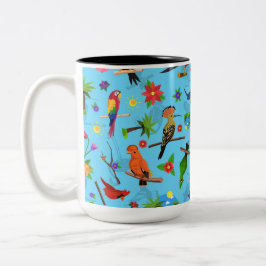 Toucan Flamingo och Arara Seamless Birds Mönster Två-Tonad Mugg