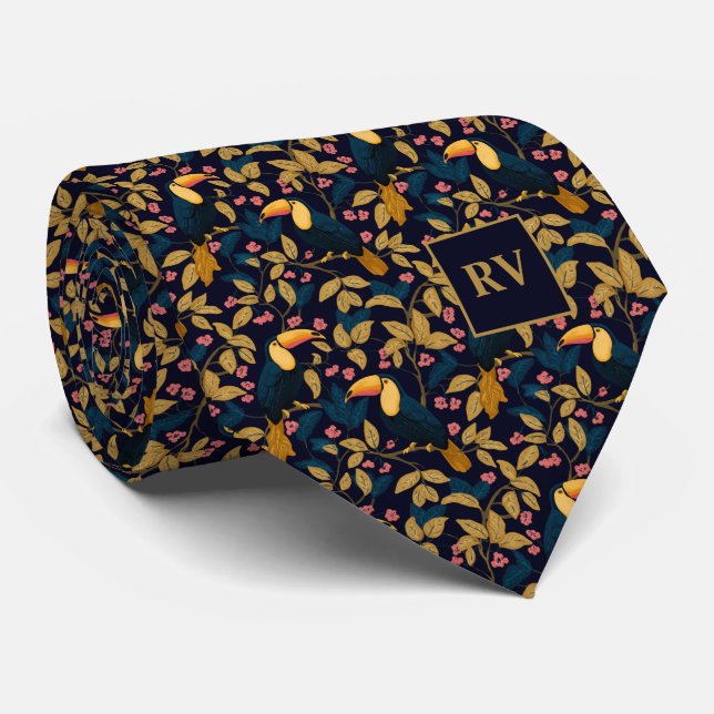 Toucan Foliage on Navy Blue Slips (Rullad)