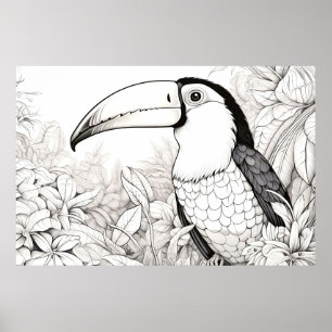 Toucan fredliga Nature Prairie Sketch Teckning Art Poster