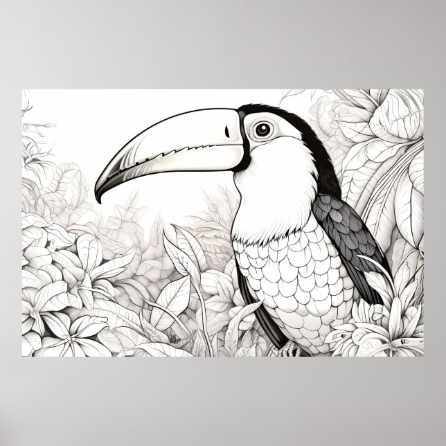 Toucan fredliga Nature Prairie Sketch Teckning Art Poster (Framsidan)