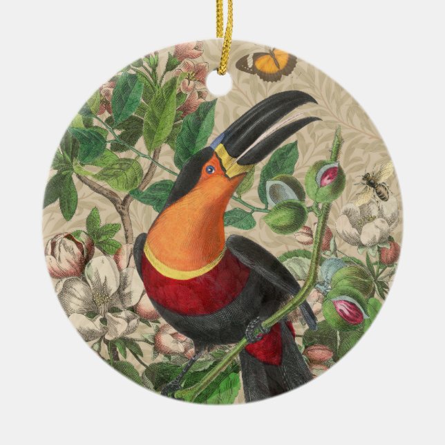 Toucan Jungle Tropical Bird BeSnyque Antique Julgransprydnad Keramik (Framsidan)