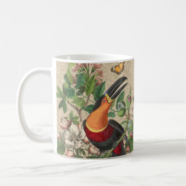 Toucan Jungle Tropical Bird BeSnyque Antique Kaffemugg (Vänster)