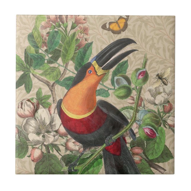 Toucan Jungle Tropical Bird BeSnyque Antique Kakelplatta (Framsidan)